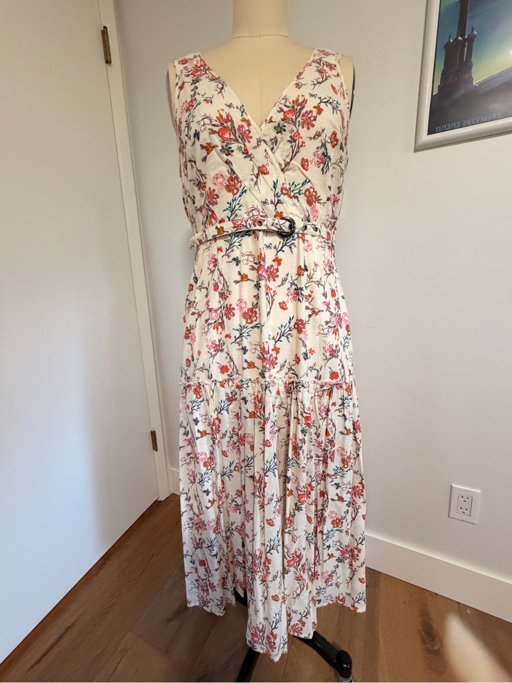 Eshakti - Floral print flounce hem cotton cambric custom dress. EUC
